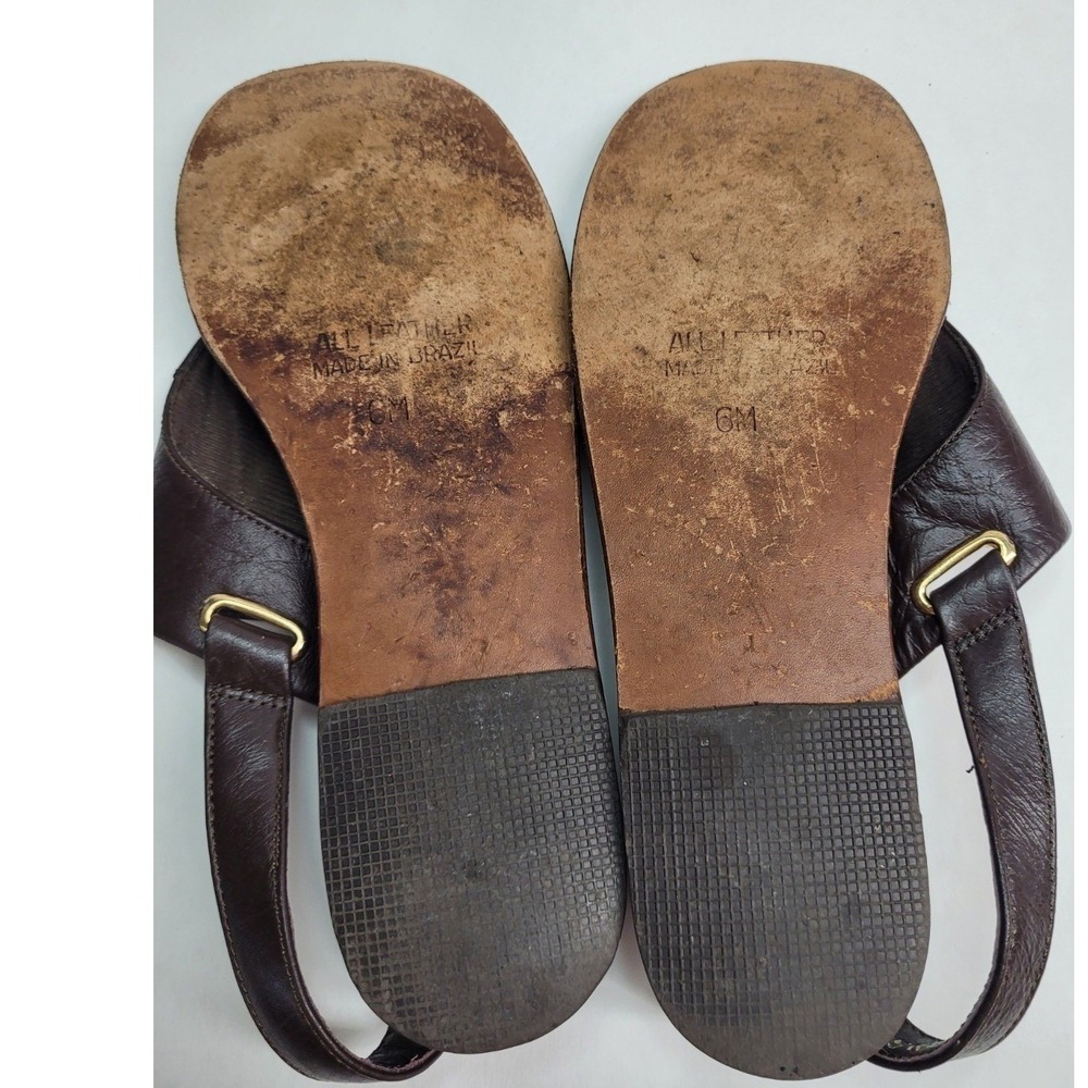 Arpeggios Womens 6M Sandals Thong, Brown ALL‎ Leather, Buckle, Made BRAZIL, GUC - Picture 8 of 10
